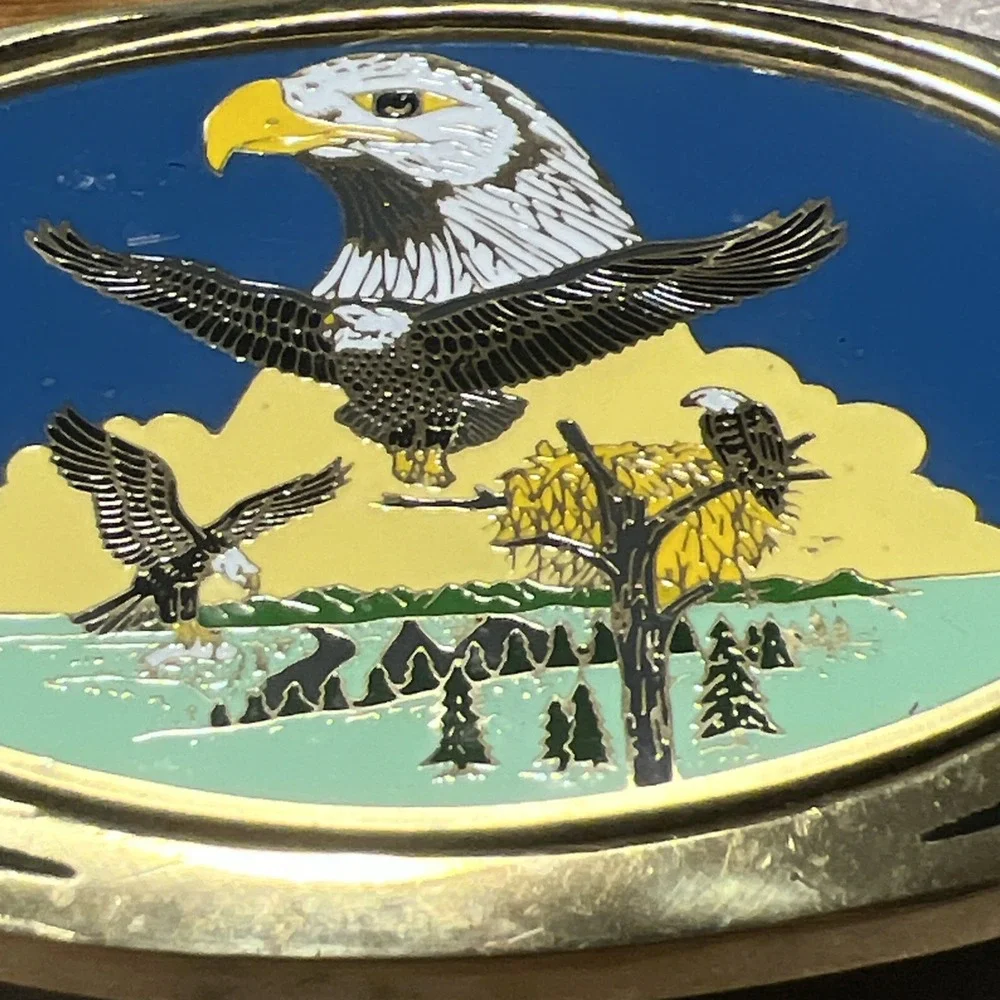 Vintage 1983 NAP Inc Solid Brass Eagle Belt Buckle – F09 – Eagle In Water Scene
